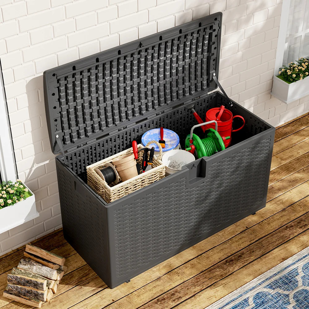 【Breeins】Large Waterproof Resin Indoor and Outdoor Storage Box, Weatherproof UV Resistant Box with Built-in Steel Beams