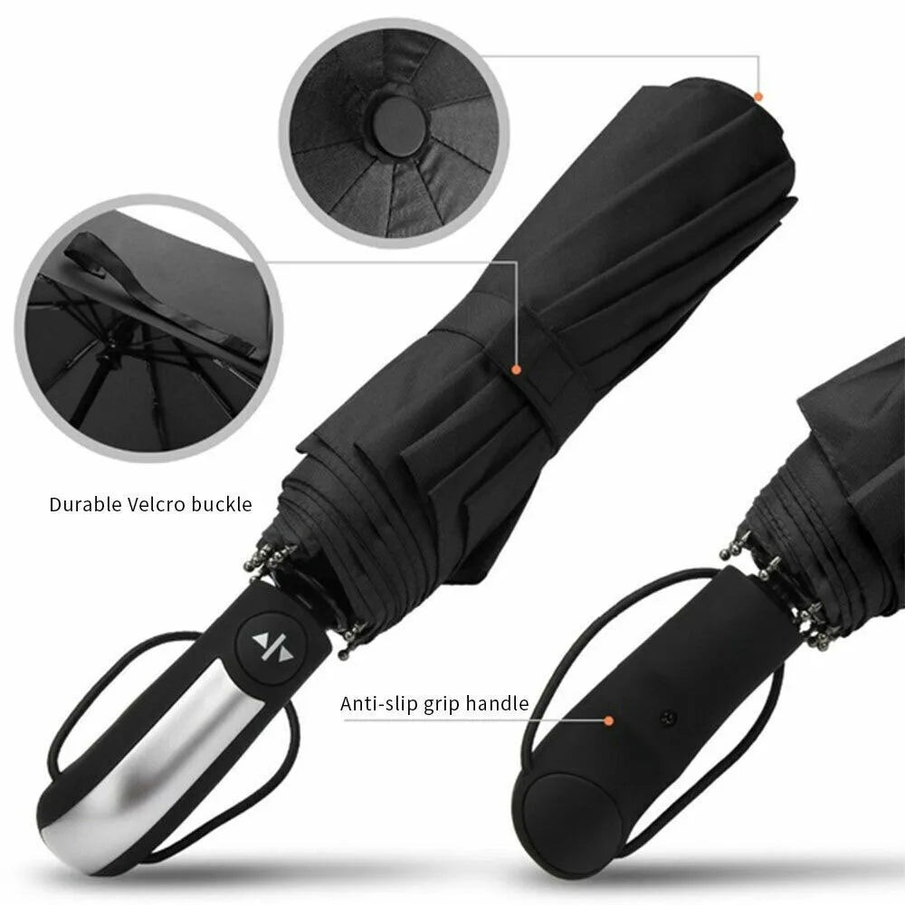 10 Ribs Portable Strong Frame Umbrella Strong Windproof Automatic Open Close Folding Umbrella Compact Travel for Men Women