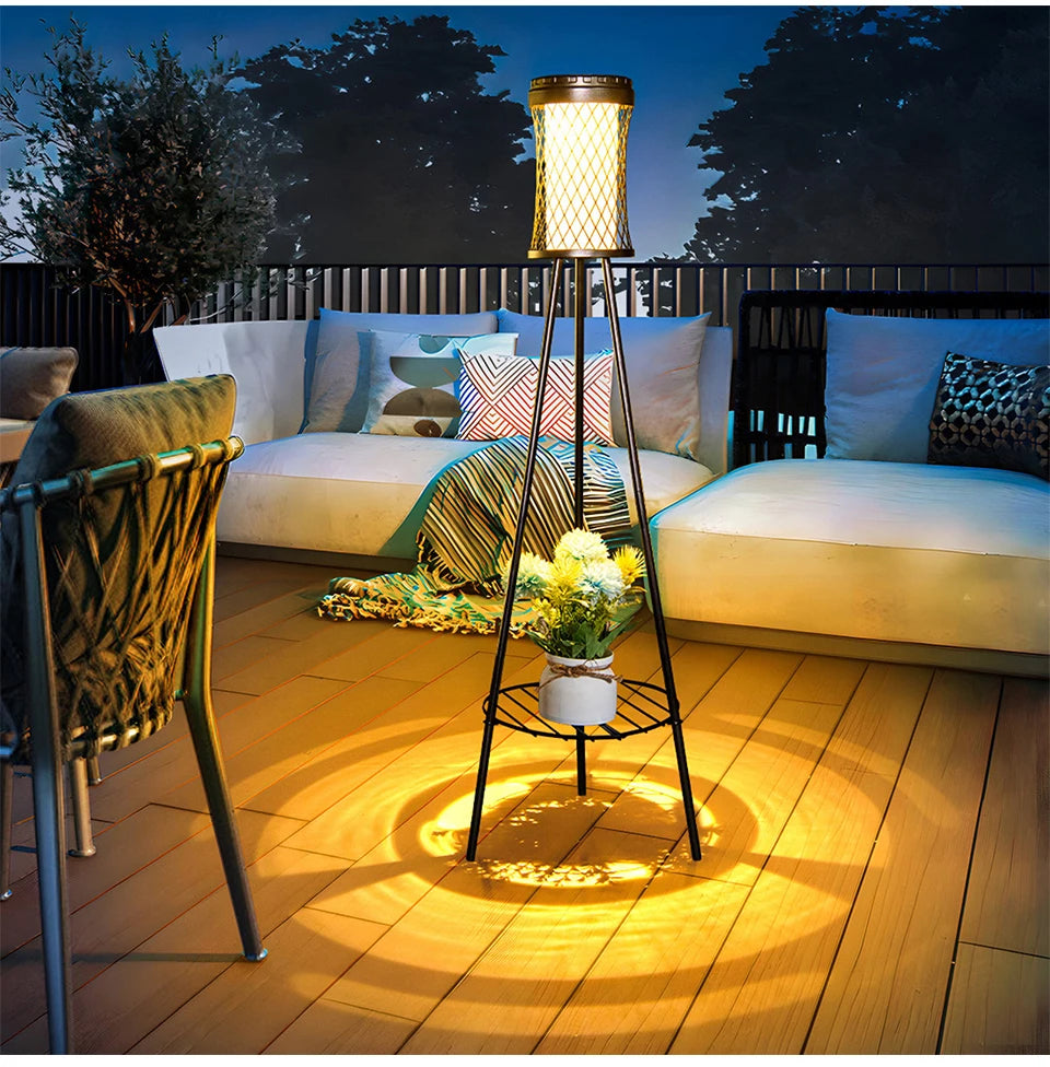 Solar Floor Lights Outdoor with Plant Stands Waterproof Street Lamps Metal Tripod Deck Landscape Lighting for Patio Porch Garden
