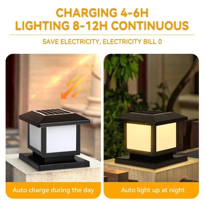 Outdoors LED Solar Lights Waterproof Solar Column Light Classical style Timed with Remote Control LED Light for Garden Patio