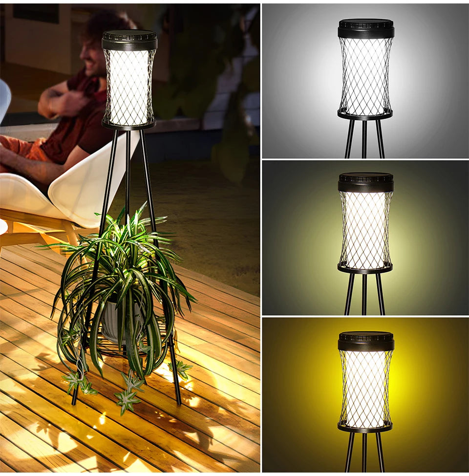 Solar Floor Lights Outdoor with Plant Stands Waterproof Street Lamps Metal Tripod Deck Landscape Lighting for Patio Porch Garden