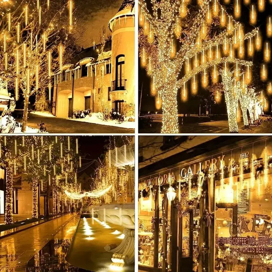 1pc Solar 30cm Meteor Rain String Lights Meteor Shower 8 Tubes 192LEDs,Waterproof Falling Raindrop Fairy Lights