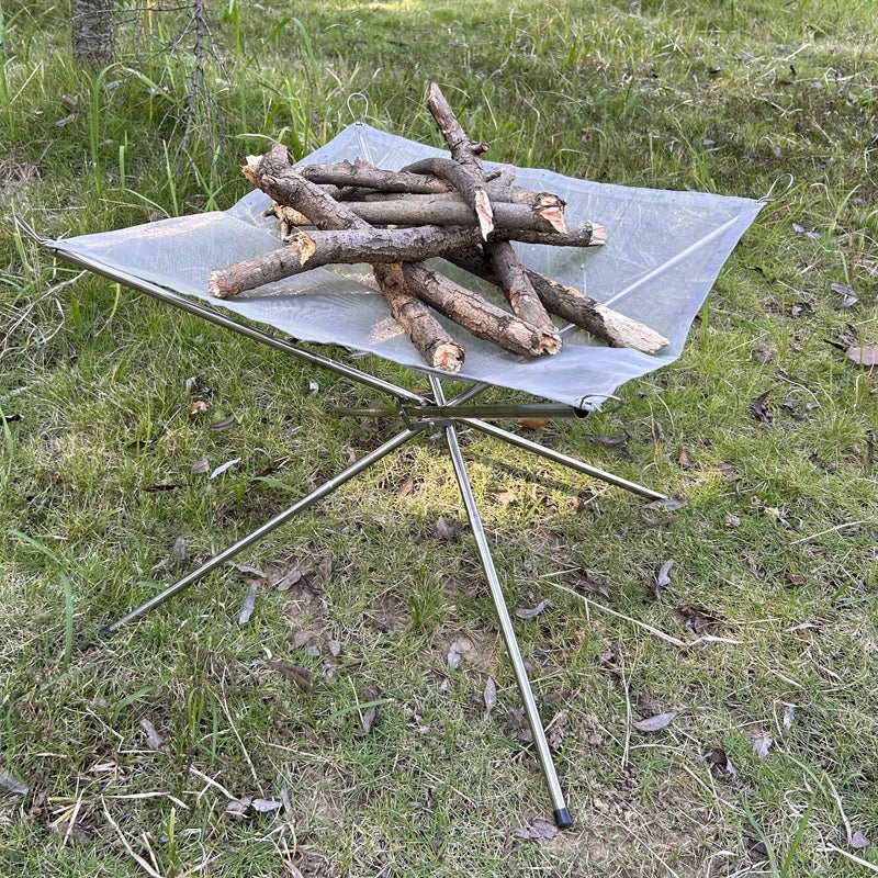 Lighten up Fire Pit Burning Rack Camping Stainless Steel Mesh Fireplace Foldable Stove BBQ Grill Patio With Replace Grilled Net