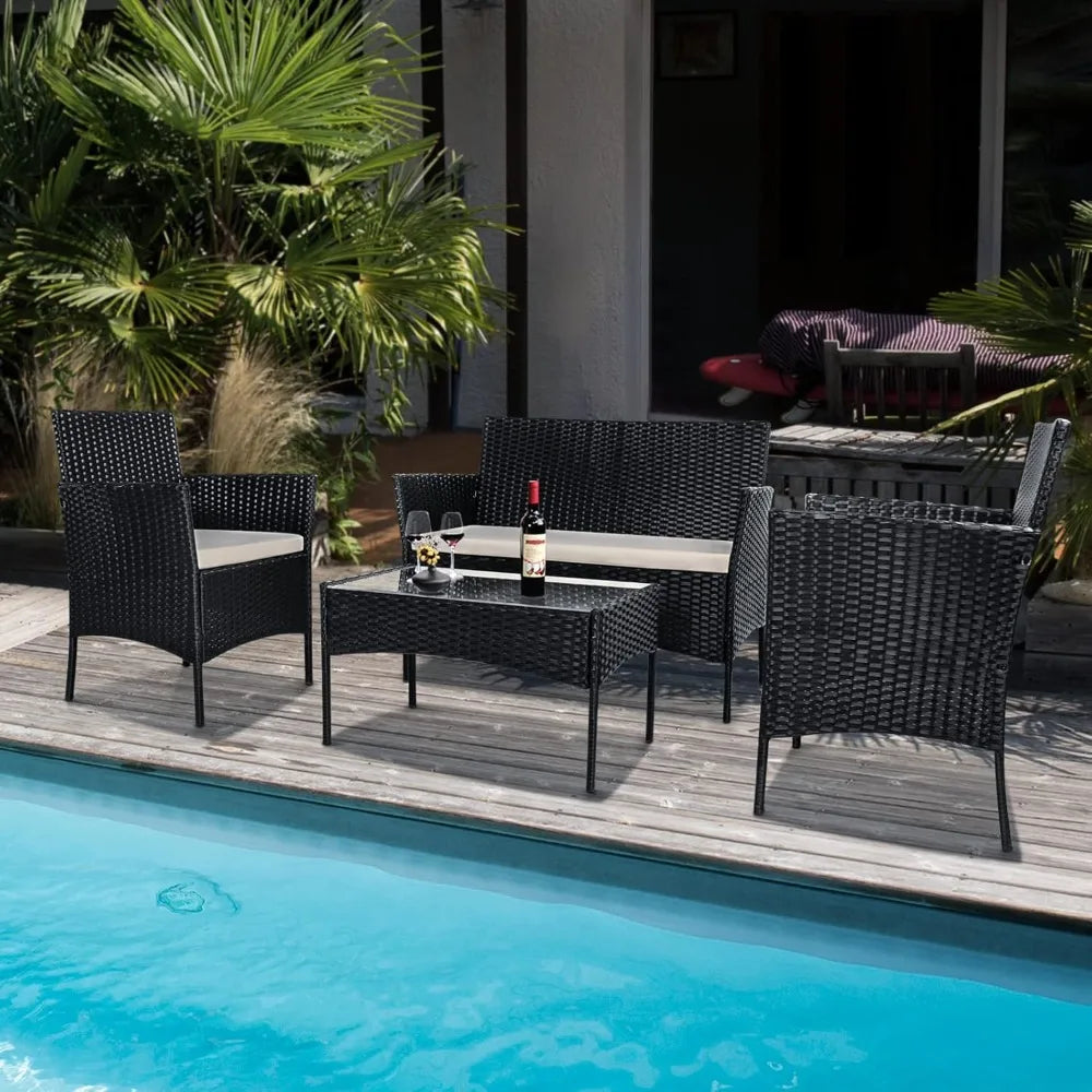 Rattan Garden Furniture Set, 4 piece Patio Rattan furniture sofa Weaving Wicker