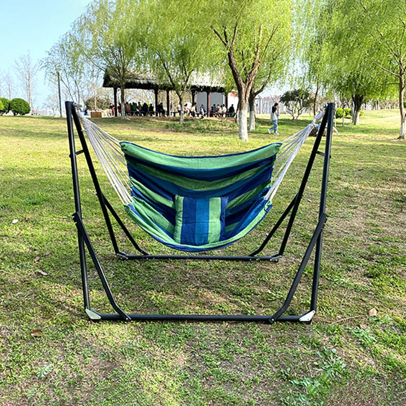 2-in-1 Hammock Hanging Chair fold Camping Thicken Swinging Chair Outdoor Hanging Bed Canvas Rocking Chair with Hammock Stand