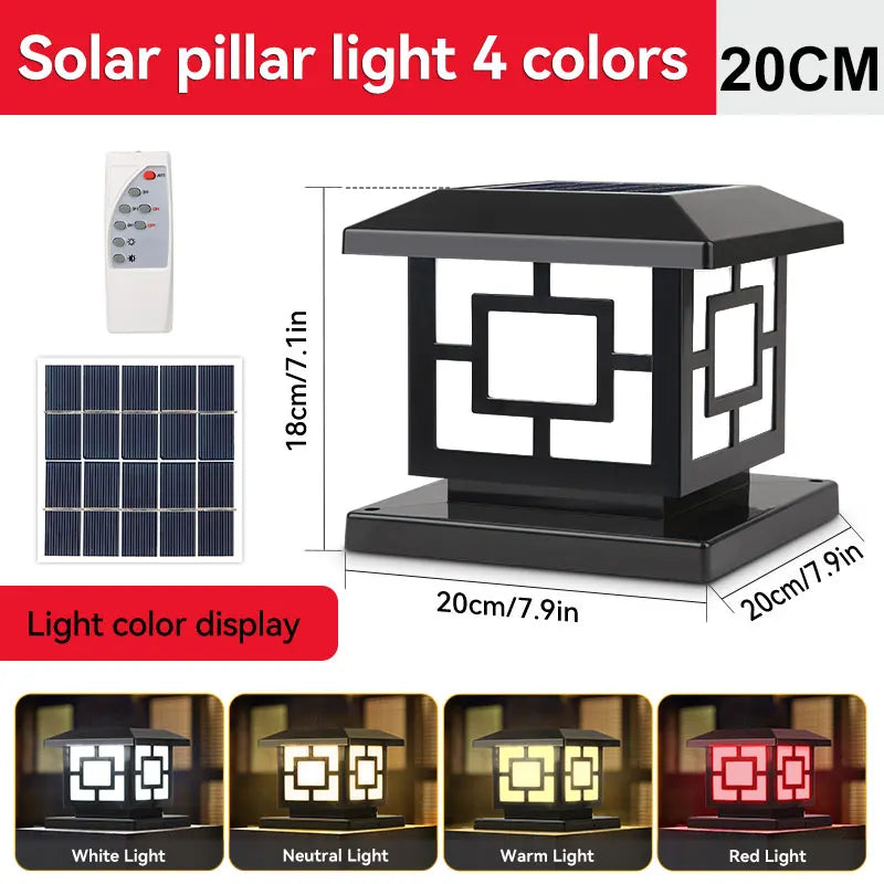 Outdoors LED Solar Lights Waterproof Solar Column Light Classical style Timed with Remote Control LED Light for Garden Patio