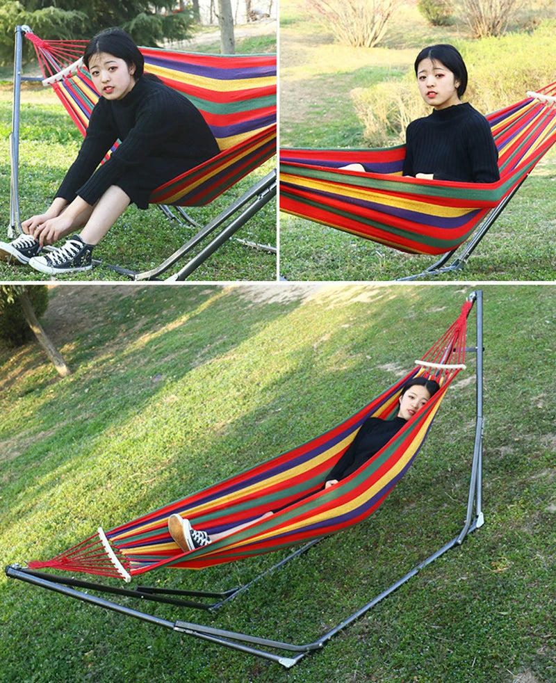 2-in-1 Hammock Hanging Chair fold Camping Thicken Swinging Chair Outdoor Hanging Bed Canvas Rocking Chair with Hammock Stand