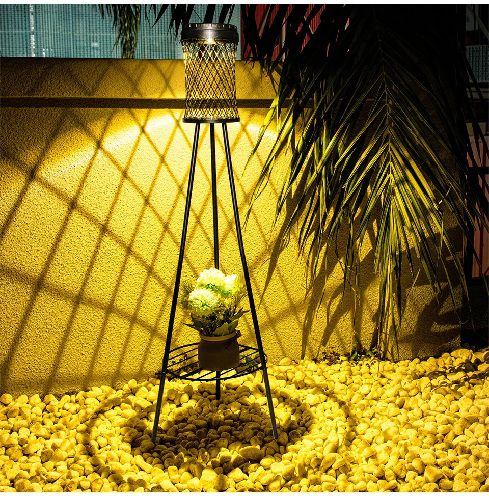 Solar Floor Lights Outdoor with Plant Stands Waterproof Street Lamps Metal Tripod Deck Landscape Lighting for Patio Porch Garden