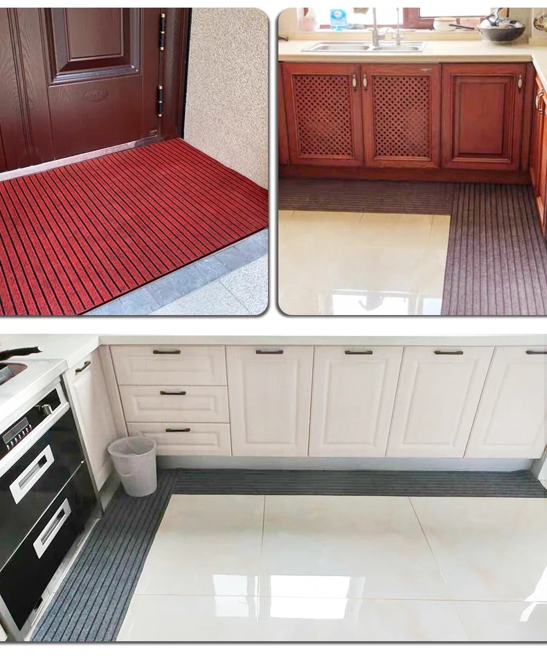 Striped Polyester PVC Doormat, Water-Resistant, Non-Slip, Stain-Resistant, Machine-Made, Outdoor Entrance Mat Easy Clean Durable