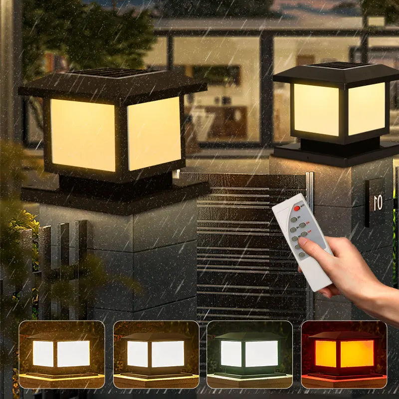 Outdoors LED Solar Lights Waterproof Solar Column Light Classical style Timed with Remote Control LED Light for Garden Patio