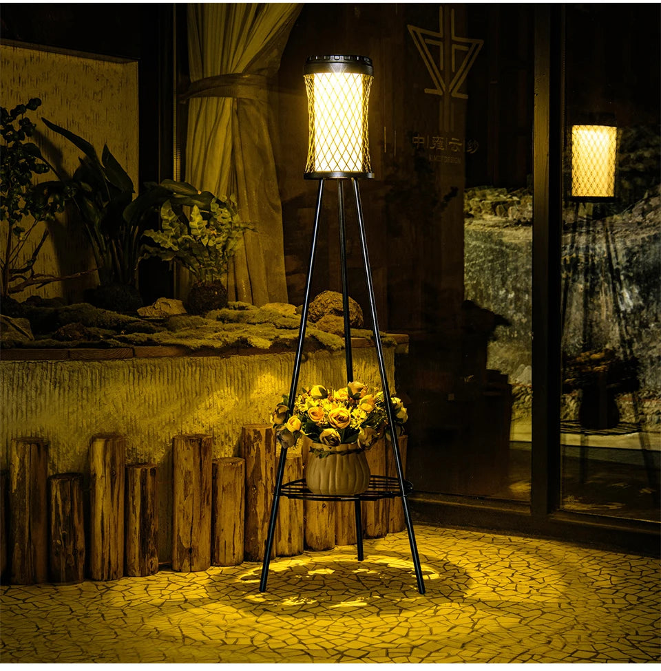 Solar Floor Lights Outdoor with Plant Stands Waterproof Street Lamps Metal Tripod Deck Landscape Lighting for Patio Porch Garden