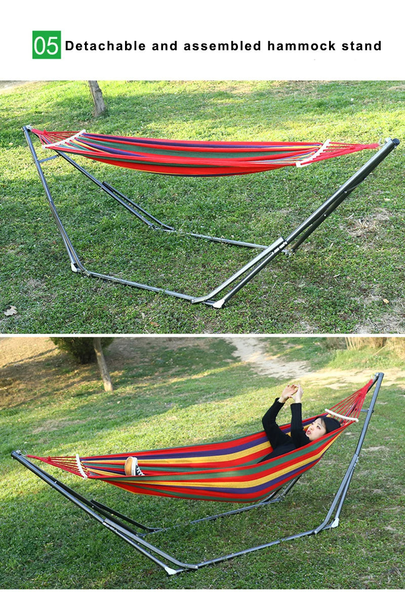 2-in-1 Hammock Hanging Chair fold Camping Thicken Swinging Chair Outdoor Hanging Bed Canvas Rocking Chair with Hammock Stand