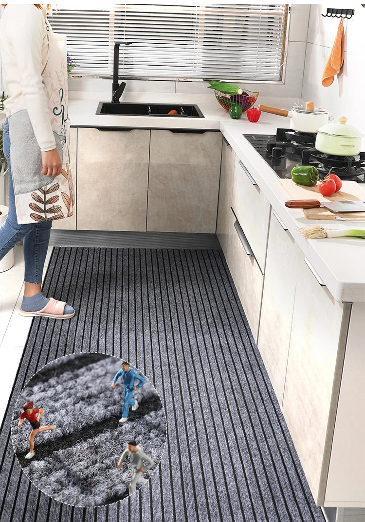 Striped Polyester PVC Doormat, Water-Resistant, Non-Slip, Stain-Resistant, Machine-Made, Outdoor Entrance Mat Easy Clean Durable