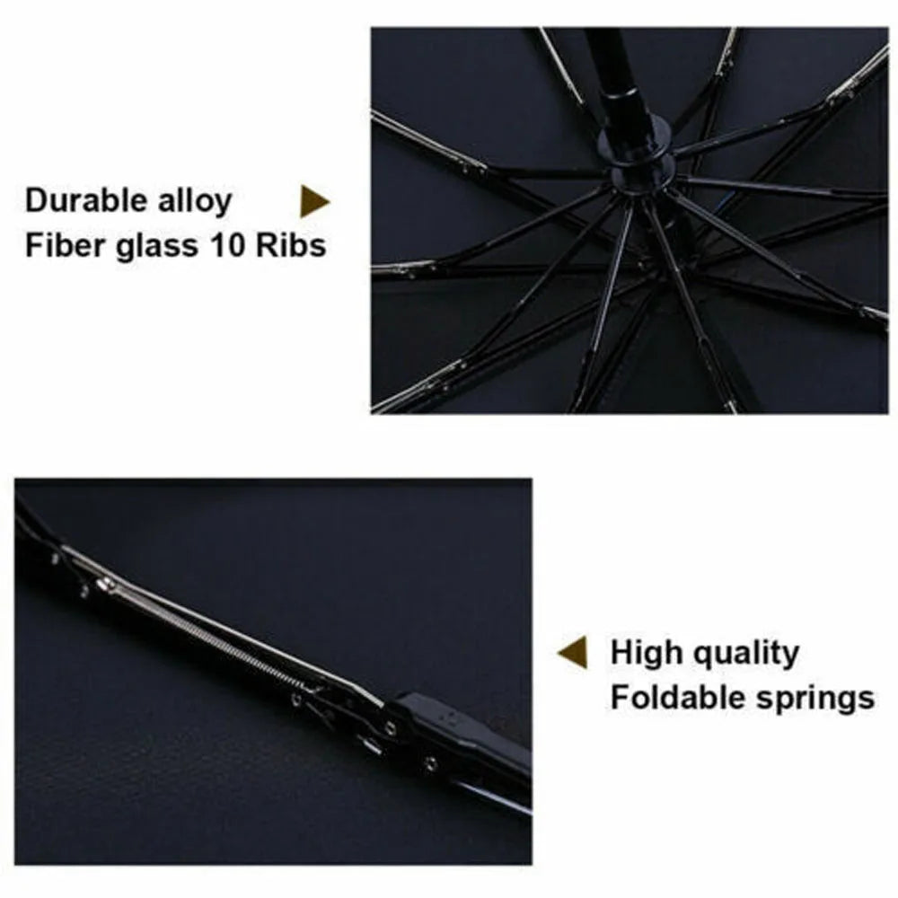 10 Ribs Portable Strong Frame Umbrella Strong Windproof Automatic Open Close Folding Umbrella Compact Travel for Men Women