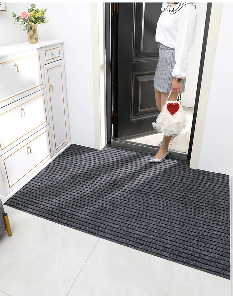 Striped Polyester PVC Doormat, Water-Resistant, Non-Slip, Stain-Resistant, Machine-Made, Outdoor Entrance Mat Easy Clean Durable