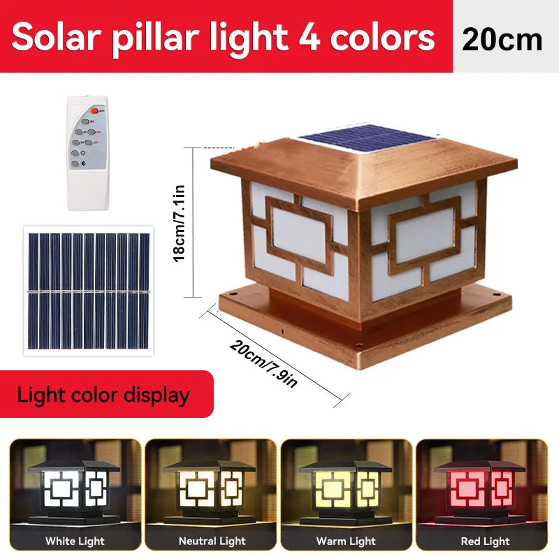 Outdoors LED Solar Lights Waterproof Solar Column Light Classical style Timed with Remote Control LED Light for Garden Patio