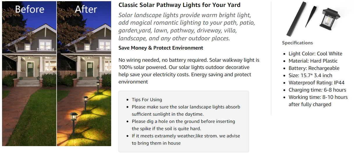 Outdoor solar lawn light, waterproof landscape garden light