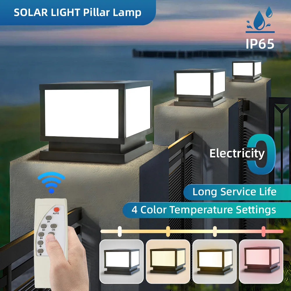 Outdoors LED Solar Lights Waterproof Solar Column Light Classical style Timed with Remote Control LED Light for Garden Patio