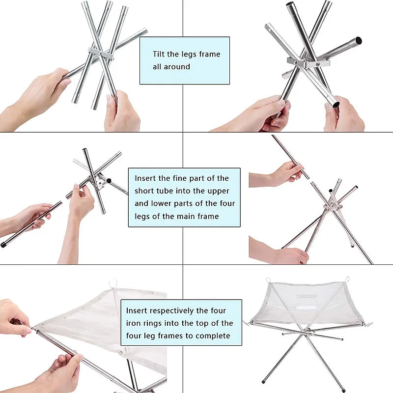 Lighten up Fire Pit Burning Rack Camping Stainless Steel Mesh Fireplace Foldable Stove BBQ Grill Patio With Replace Grilled Net