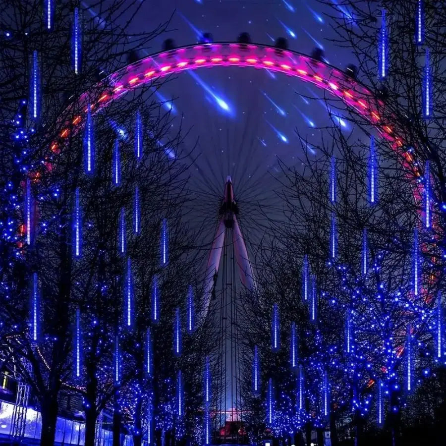 1pc Solar 30cm Meteor Rain String Lights Meteor Shower 8 Tubes 192LEDs,Waterproof Falling Raindrop Fairy Lights