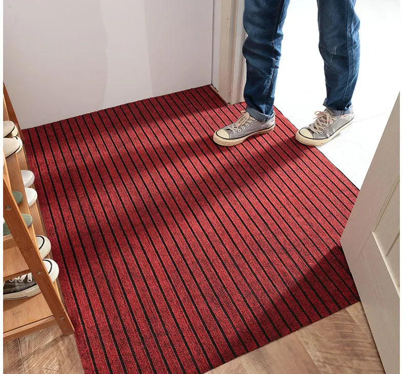 Striped Polyester PVC Doormat, Water-Resistant, Non-Slip, Stain-Resistant, Machine-Made, Outdoor Entrance Mat Easy Clean Durable