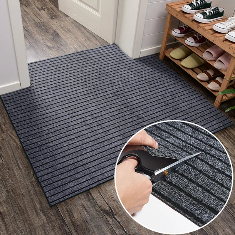 Striped Polyester PVC Doormat, Water-Resistant, Non-Slip, Stain-Resistant, Machine-Made, Outdoor Entrance Mat Easy Clean Durable