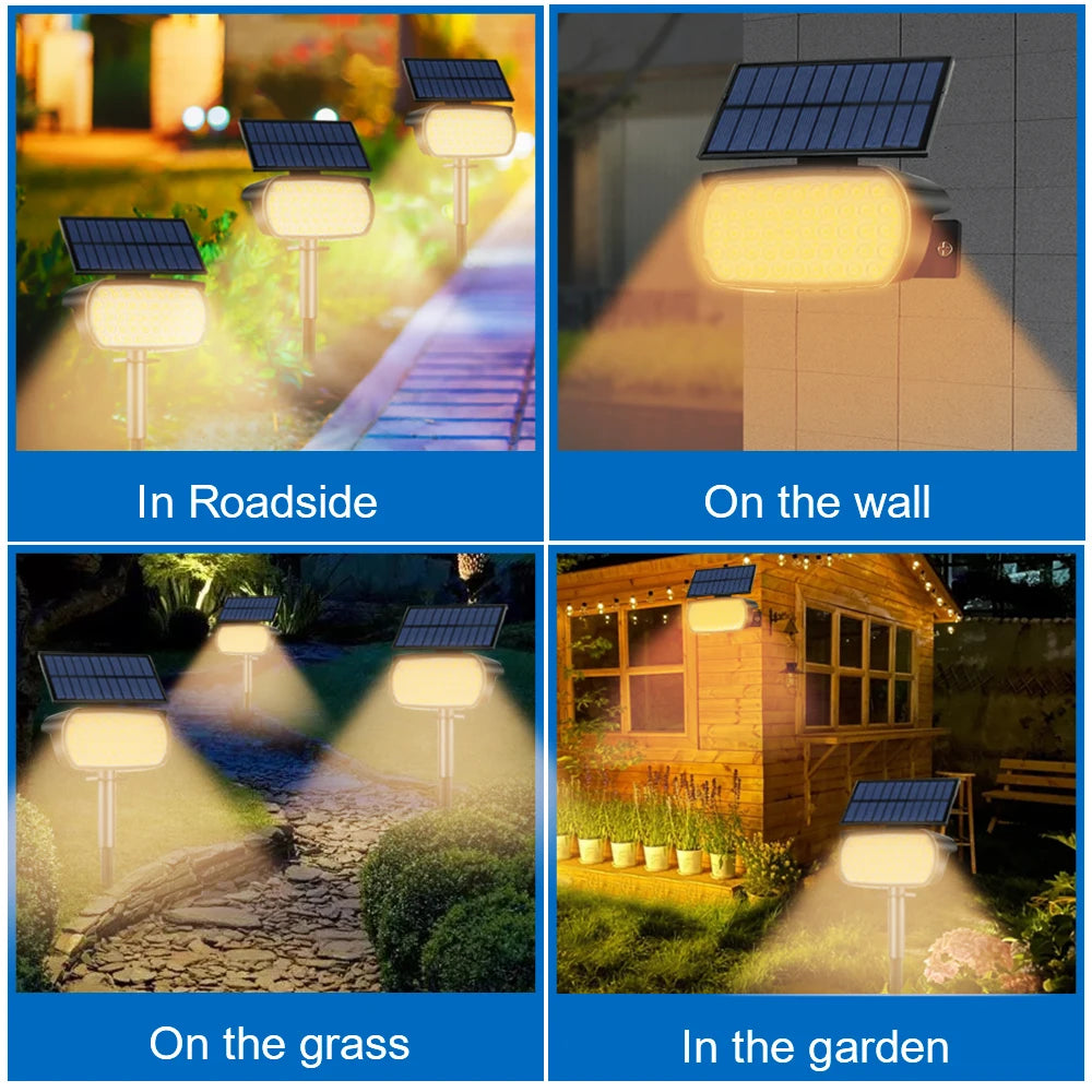 72 LED Solar Spotlights Outdoor Landscape Waterproof 108/136 LEDS Solar Powered Wall Light Auto On/Off for Yard Garden Pathway