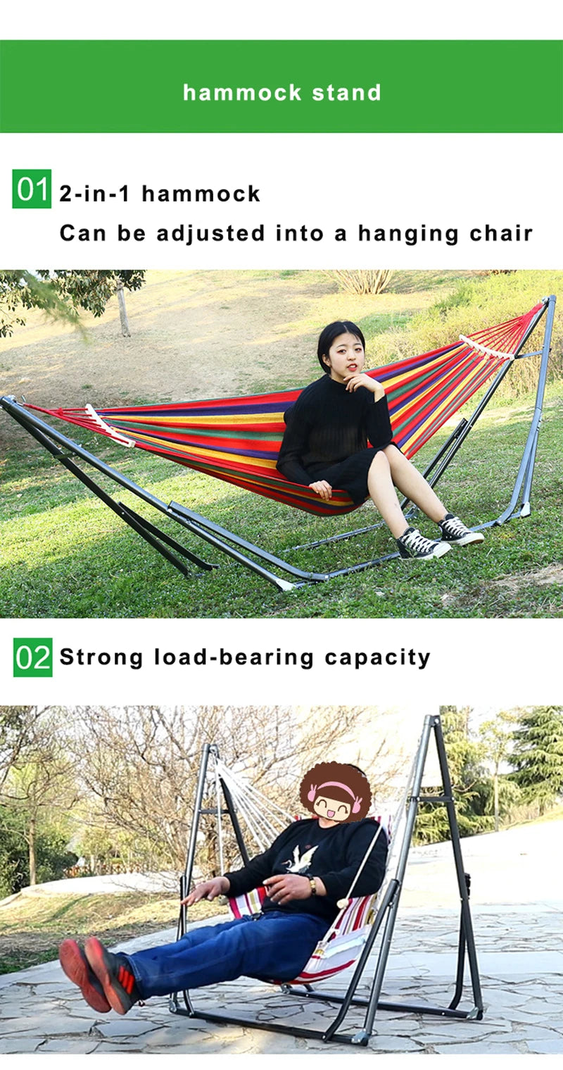 2-in-1 Hammock Hanging Chair fold Camping Thicken Swinging Chair Outdoor Hanging Bed Canvas Rocking Chair with Hammock Stand