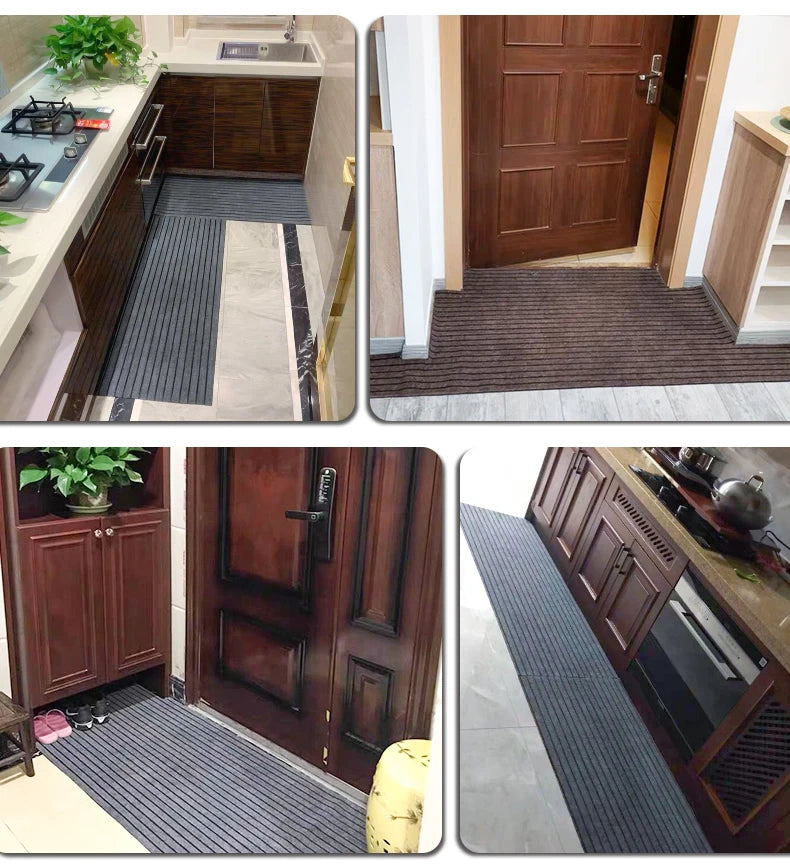 Striped Polyester PVC Doormat, Water-Resistant, Non-Slip, Stain-Resistant, Machine-Made, Outdoor Entrance Mat Easy Clean Durable