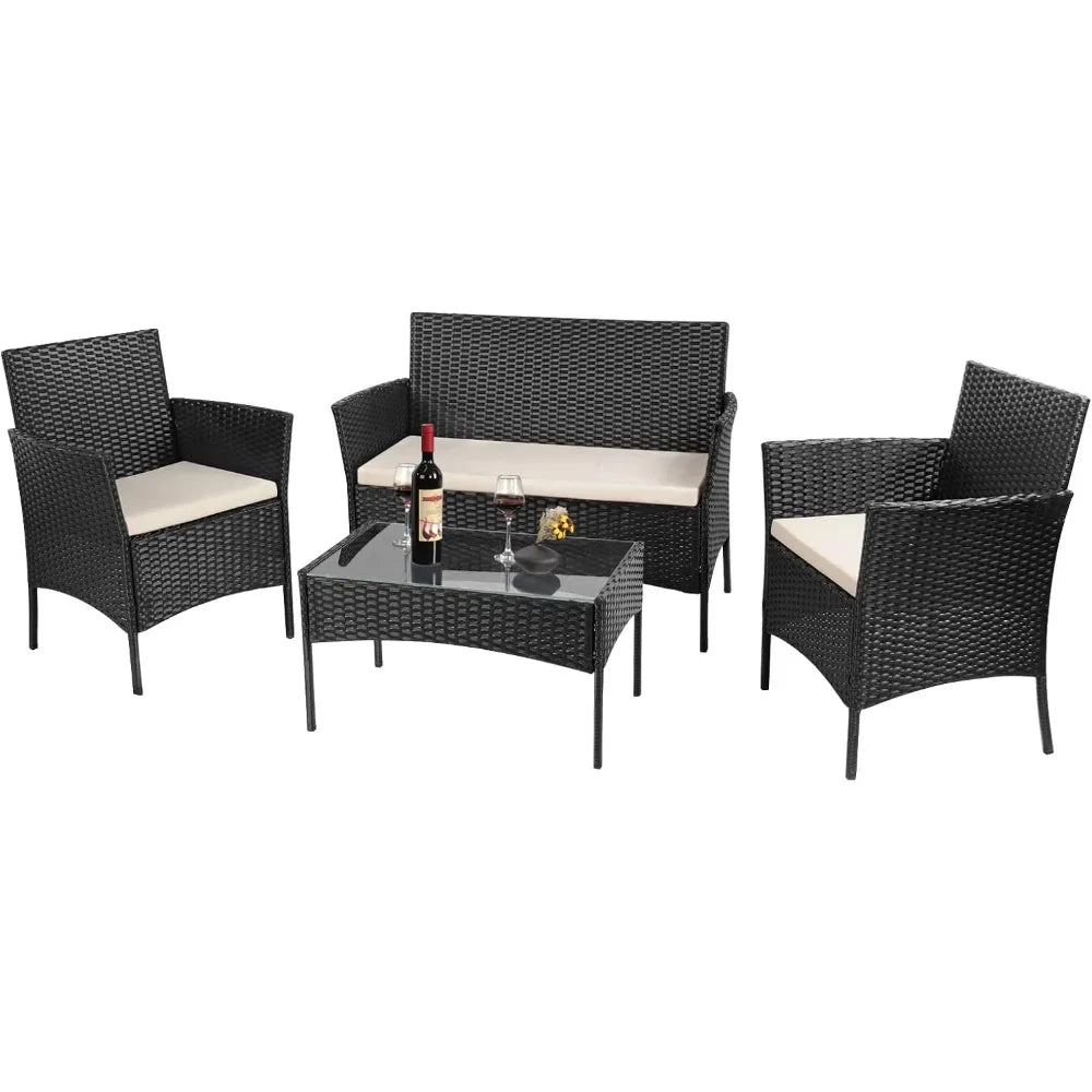 Rattan Garden Furniture Set, 4 piece Patio Rattan furniture sofa Weaving Wicker