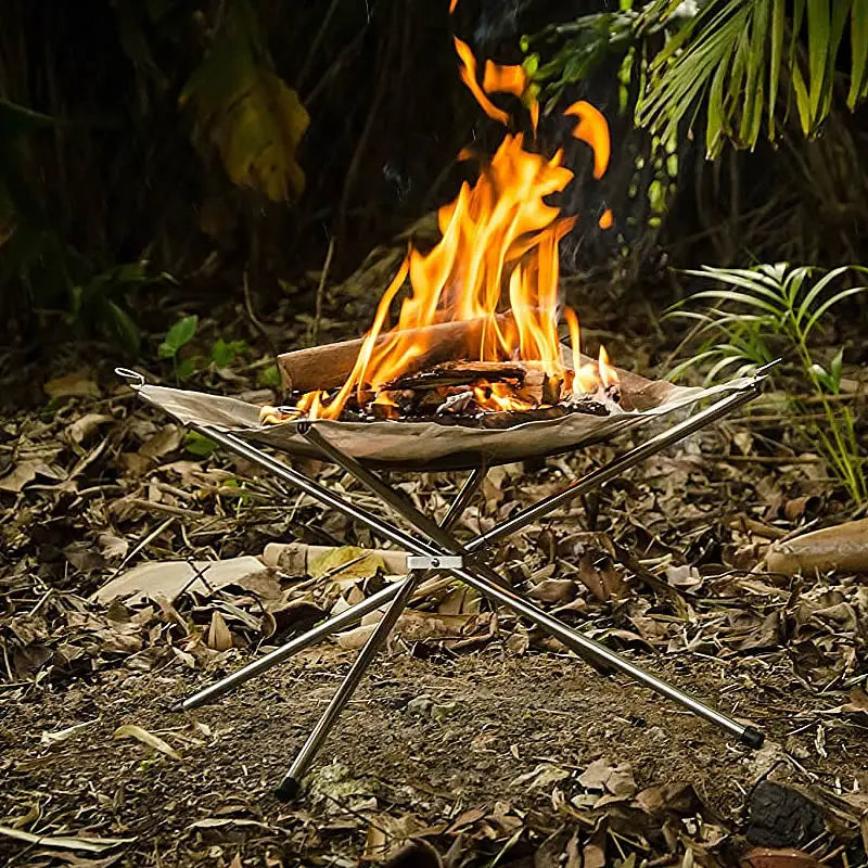 Lighten up Fire Pit Burning Rack Camping Stainless Steel Mesh Fireplace Foldable Stove BBQ Grill Patio With Replace Grilled Net