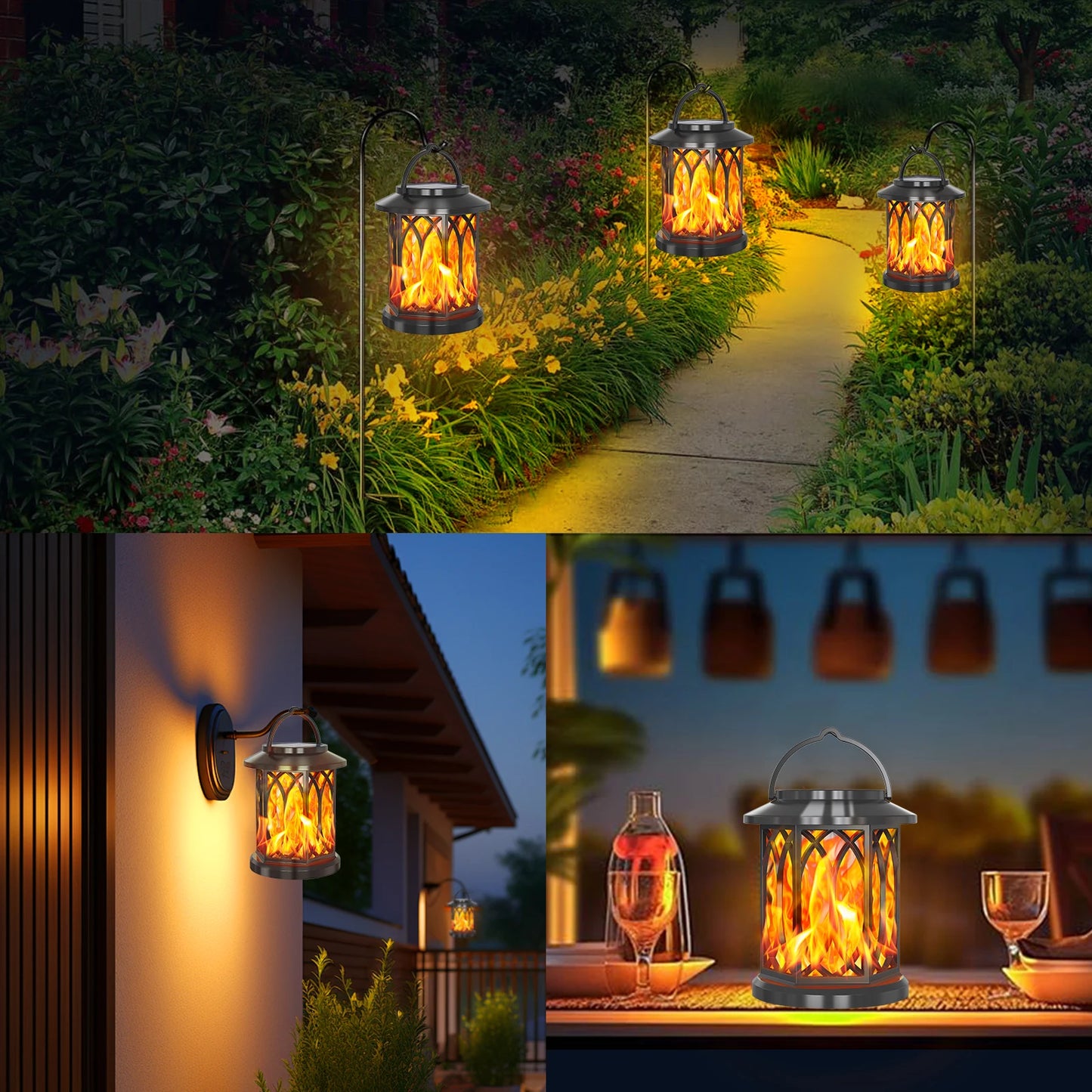 Solar Lantern Outdoor Lights Flickering Flame  Lights Hanging Solar Powered Lights For Garden Patio Deck Yard Pathway