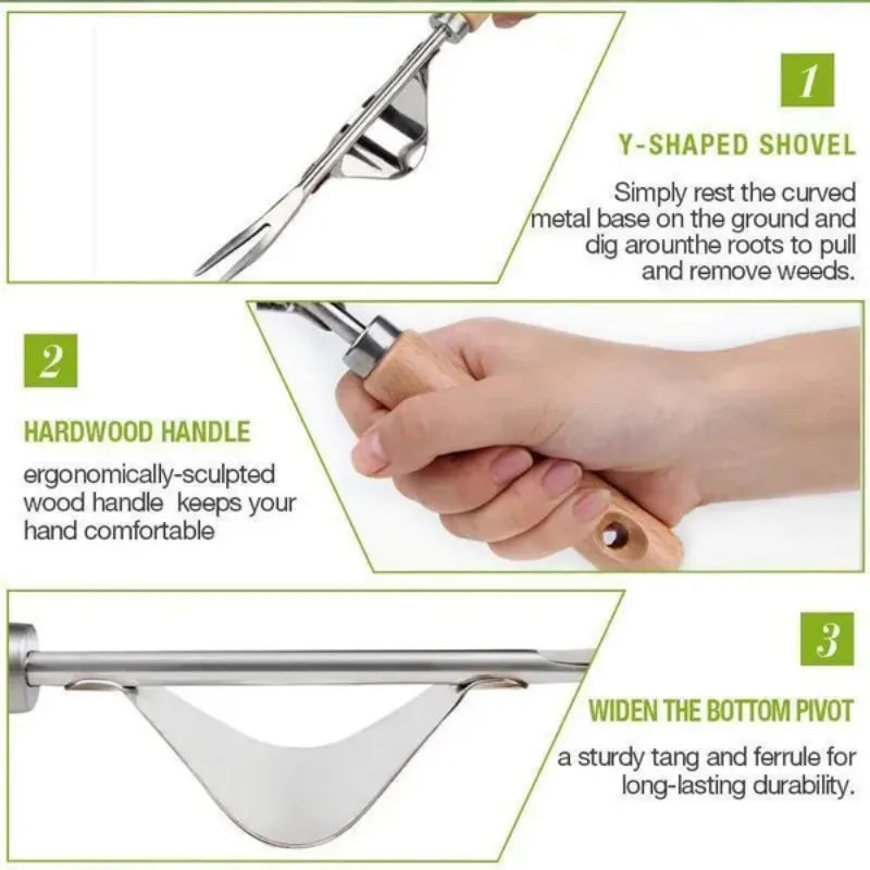 Stainless Steel Wood Handle Garden Weeder Hand Weeding Removal Cutter Puller Tools Multifunction Weeder Transplant Garden Tools