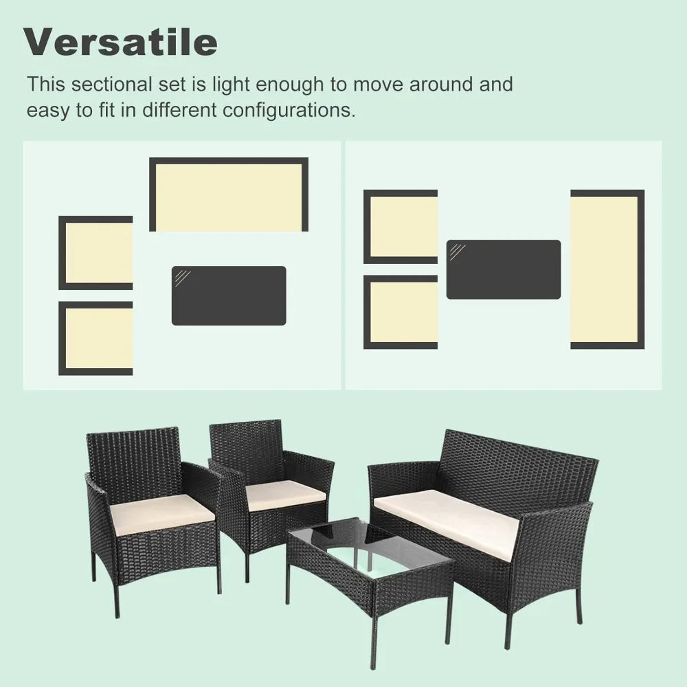Rattan Garden Furniture Set, 4 piece Patio Rattan furniture sofa Weaving Wicker