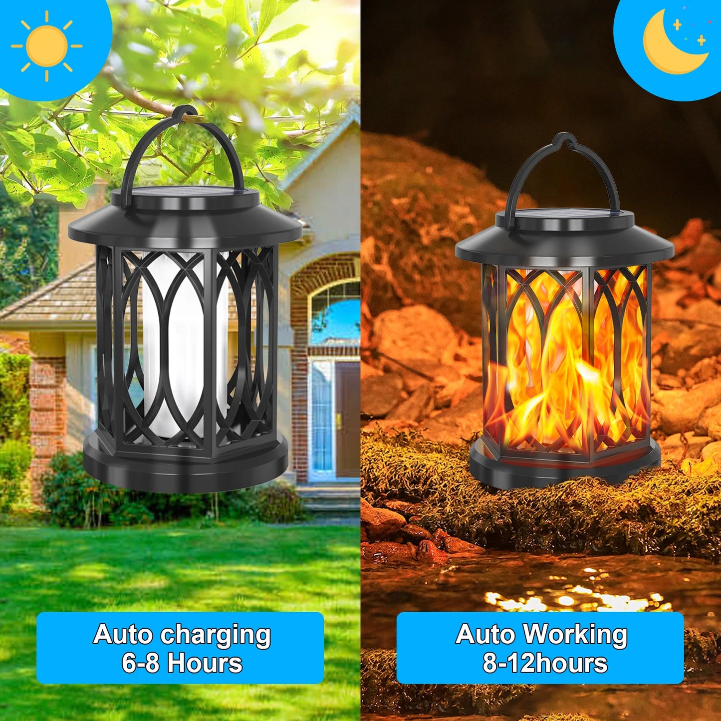 Solar Lantern Outdoor Lights Flickering Flame  Lights Hanging Solar Powered Lights For Garden Patio Deck Yard Pathway