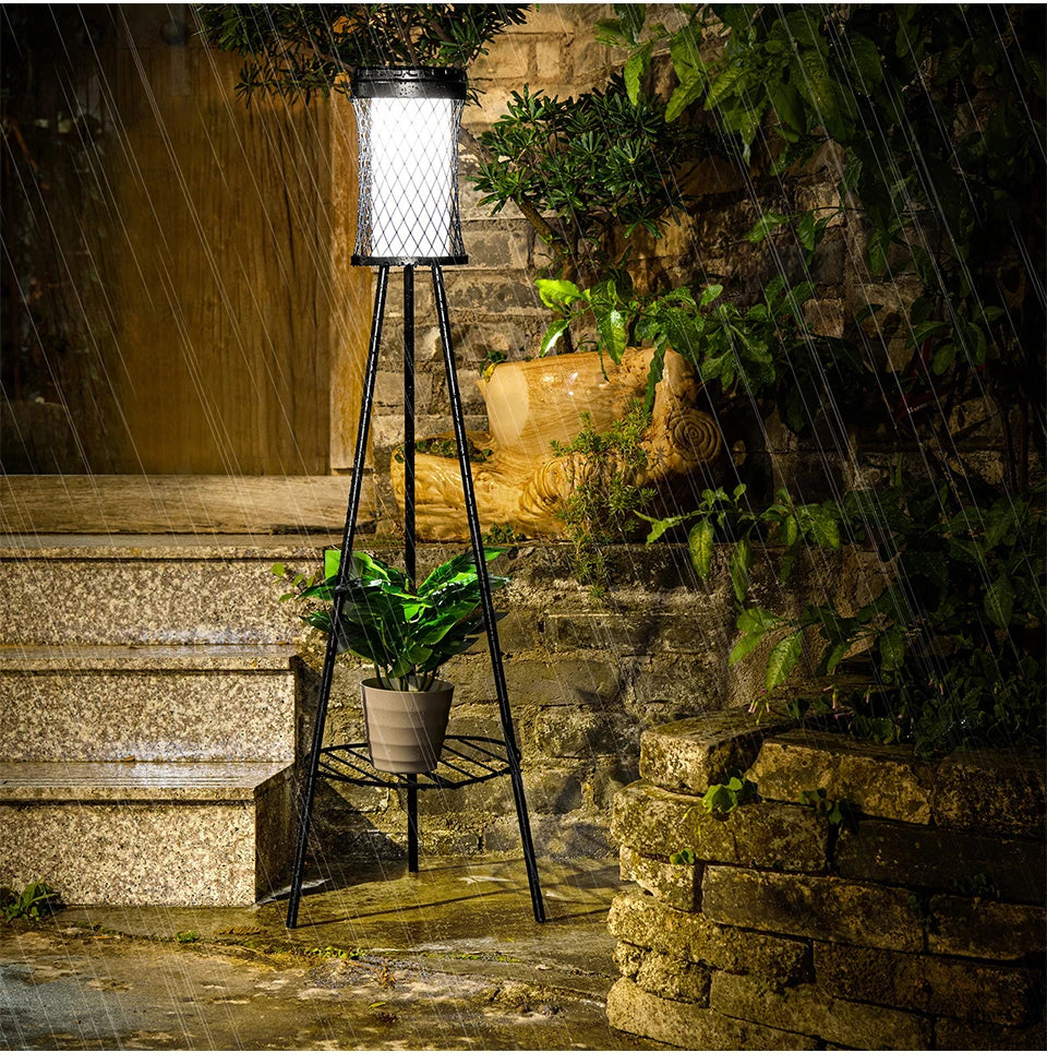 Solar Floor Lights Outdoor with Plant Stands Waterproof Street Lamps Metal Tripod Deck Landscape Lighting for Patio Porch Garden