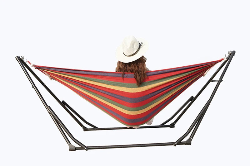 2-in-1 Hammock Hanging Chair fold Camping Thicken Swinging Chair Outdoor Hanging Bed Canvas Rocking Chair with Hammock Stand
