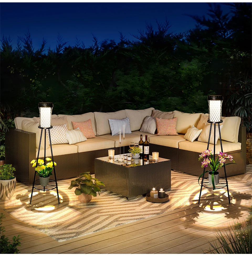 Solar Floor Lights Outdoor with Plant Stands Waterproof Street Lamps Metal Tripod Deck Landscape Lighting for Patio Porch Garden