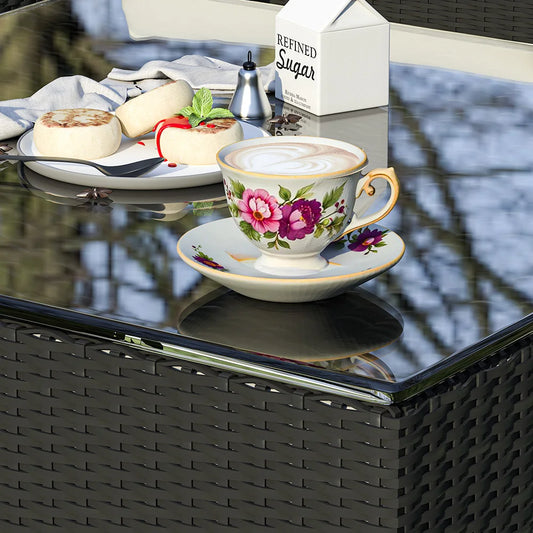 bigzzia 4pcs Patio Rattan furniture Rattan Garden Furniture Set sofa Weaving Wicker includes Armchair Double seat Sofa and table