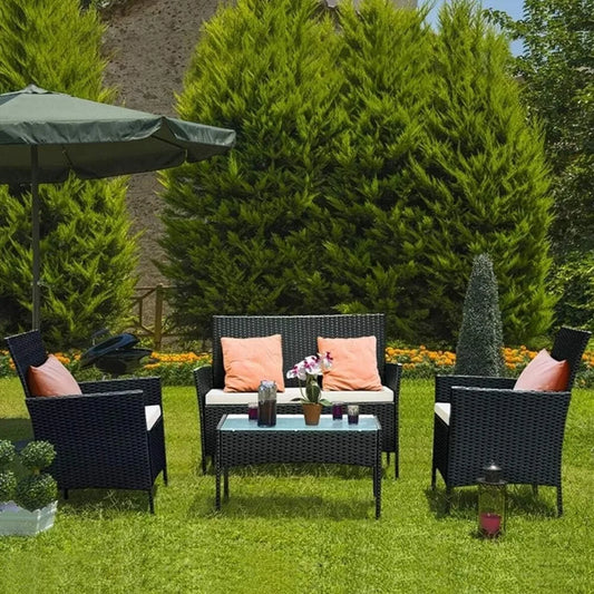 Rattan Garden Furniture Set,  4 piece Patio Rattan furniture sofa Weaving Wicker
