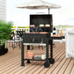 【Breeins】Charcoal Grill, Adjustable Charcoal Tray, Pull-out Ash Tray, Heavy Duty Barbecue Grill with Wheels