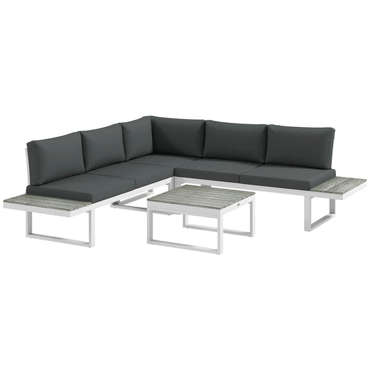 Outsunny 4 Pieces Patio Garden Set with 5-Level Recline Corner Sofa, Outdoor Garden Lounge Sectional Conversation Sofa Set