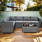 6-Seater Rattan Garden Furniture Set, Rattan Garden Corner Sofa Set, Aluminium Frame, with Glass Table, Grey