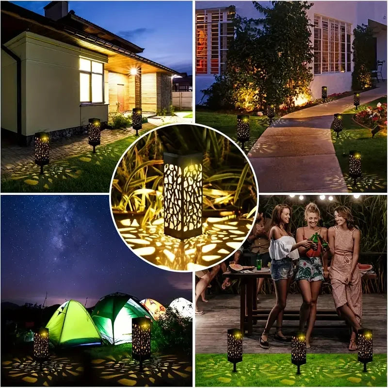 6-Pack Led Outdoor Solar Path Lights, Retro Courtyard Garden Lights, Hollow Projection Lights, Garden Decoration, Solar Lawn Lights, Courtyard Park Small Diameter Ground Decorative Lights