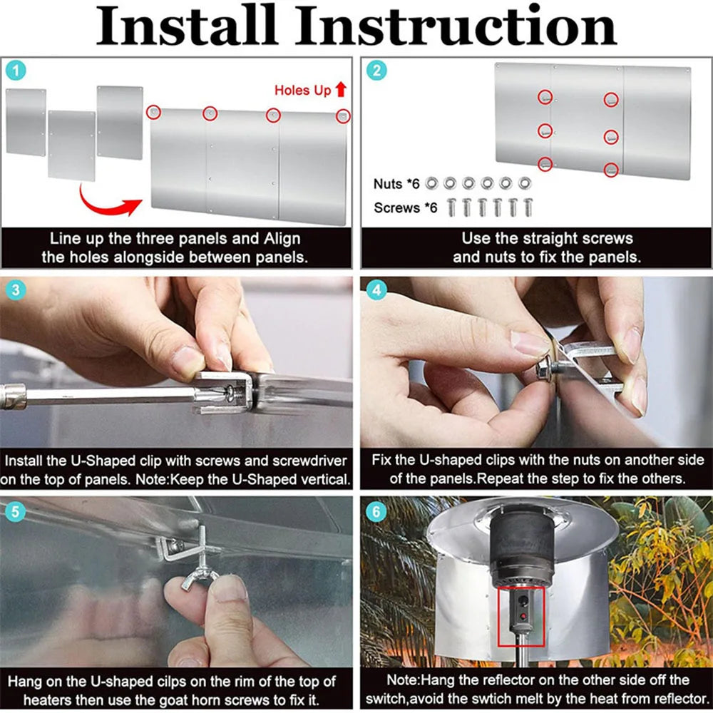 Sturdy Patio Heater Reflector Made of Metal Material Resistant to Breakage and Rust Suitable Weight Easy Assembly