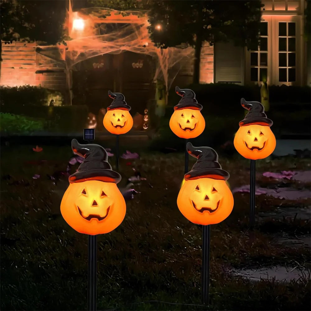 2024 Solar Lights Outdoor Waterproof Holiday Garden Pumpkin Lamp LED Lights Halloween Decorations Lawn Ground Plug Light 665