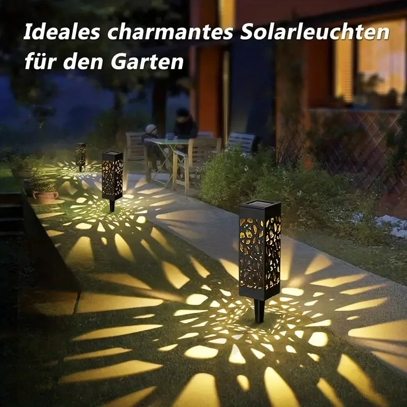 6-Pack Led Outdoor Solar Path Lights, Retro Courtyard Garden Lights, Hollow Projection Lights, Garden Decoration, Solar Lawn Lights, Courtyard Park Small Diameter Ground Decorative Lights