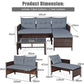 Rattan Garden Furniture Set, Outdoor L-Shaped Corner Sofa Set with Chaise Lounge,   All-Weather Wicker Sectional Table Chairs