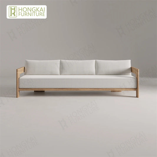 Outdoor Furniture Solid Wood Sofa and Coffee Table Set Paito Teak Sectional Sofa  Teak Wood Garden Sofa Set