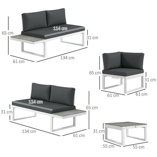 Outsunny 4 Pieces Patio Garden Set with 5-Level Recline Corner Sofa, Outdoor Garden Lounge Sectional Conversation Sofa Set